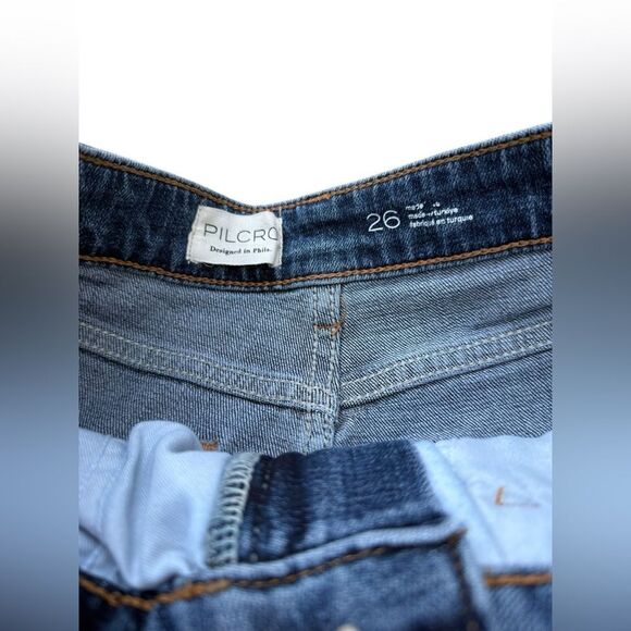 Anthropologie-Pilcro camo Patchwork Heritage Curve Mid-Rise Barrel Jeans-26 - Picture 2 of 6